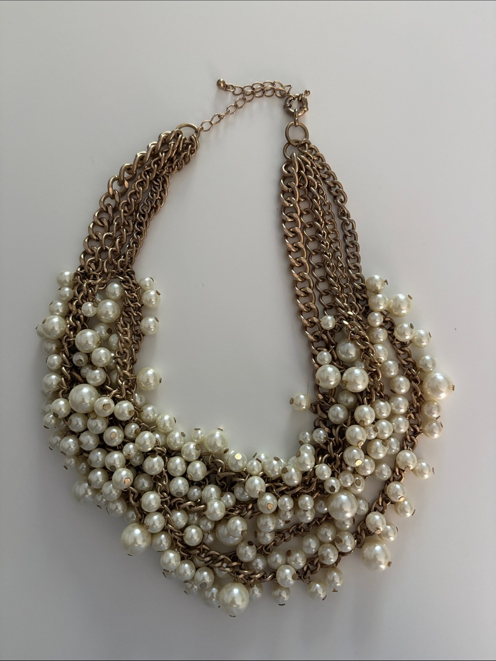 Pearl Cluster Statement Necklace - Gold Tone